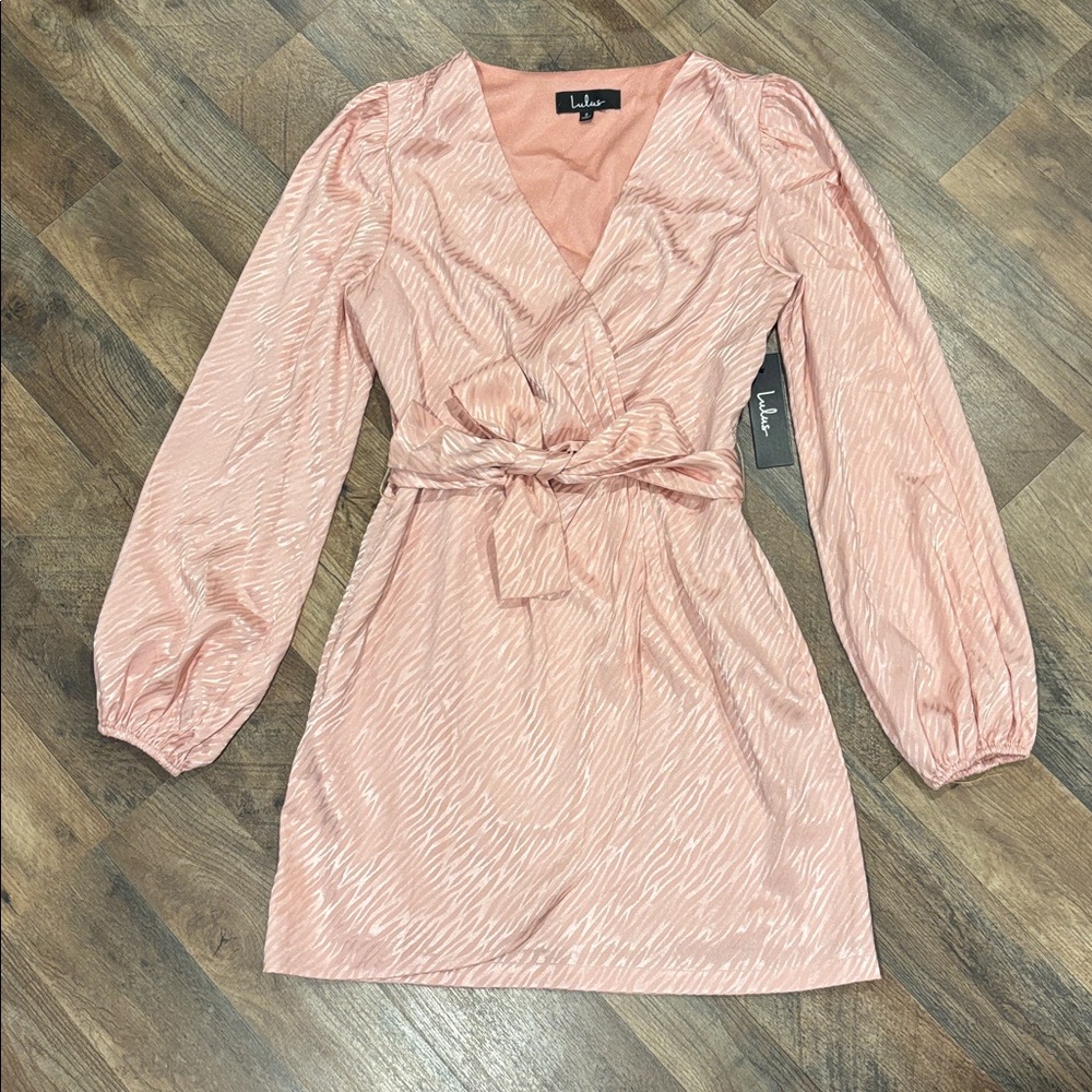 Lulu's Blush Long Sleeve Wrap Dress